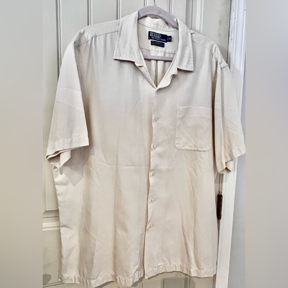 Polo by Ralph Lauren Men's Cream Casual Button Down Shirts. Silk & cotton XL